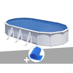 Kit piscine acier blanc Gré Fidji ovale 6,34 x 3,99 x 1,22 m + Bâche à bulles