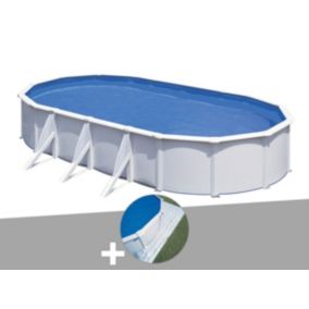 Kit piscine acier blanc Gré Fidji ovale 7,44 x 3,99 x 1,22 m + Tapis de sol