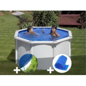 Kit piscine acier blanc Gré Fidji ronde 2,60 x 1,22 m + Bâche hiver + Bâche à bulles