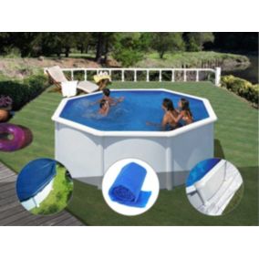 Kit piscine acier blanc Gré Fidji ronde 3,20 x 1,22 m + Bâche hiver + Bâche à bulles + Tapis de sol