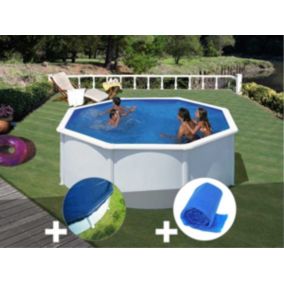 Kit piscine acier blanc Gré Fidji ronde 3,20 x 1,22 m + Bâche hiver + Bâche à bulles