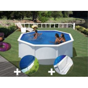 Kit piscine acier blanc Gré Fidji ronde 3,20 x 1,22 m + Bâche hiver + Tapis de sol