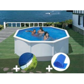 Kit piscine acier blanc Gré Fidji ronde 3,70 x 1,22 m + Bâche hiver + Bâche à bulles