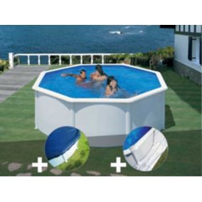 Kit piscine acier blanc Gré Fidji ronde 3,70 x 1,22 m + Bâche hiver + Tapis de sol