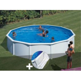Kit piscine acier blanc Gré Fidji ronde 5,70 x 1,22 m + Tapis de sol