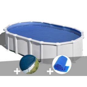 Kit piscine acier blanc Gré Haïti ovale 10,20 x 5,75 x 1,32 m + Bâche hiver + Bâche à bulles