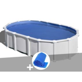 Kit piscine acier blanc Gré Haïti ovale 6,34 x 3,99 x 1,32 m + Bâche à bulles