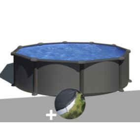 Kit piscine acier gris anthracite Gré Juni ronde 4,80 x 1,32 m + Bâche d'hivernage