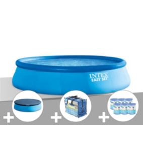 Kit piscine autoportée Intex Easy Set 4,57 x 0,84 m + Bâche de protection + Bâche à bulles + 6 cartouches de filtration