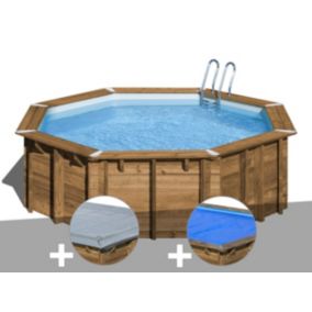 Kit piscine bois Gré Ananas diamètre 4,28 x 1,17 m + Bâche hiver + Bâche à bulles