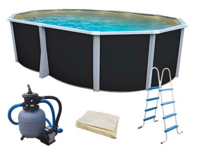 Kit piscine hors-sol acier Toi ANTHRACITE IBIZA COMPACT ovale 550X366X132cm liner beige