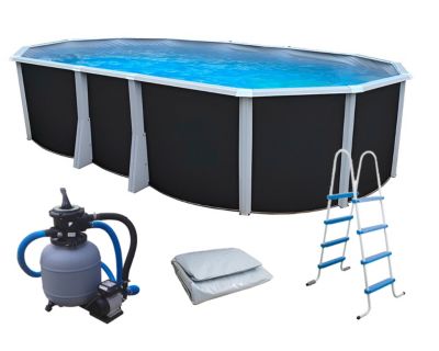 Kit piscine hors-sol acier Toi ANTHRACITE IBIZA COMPACT ovale 640X366X132cm liner gris