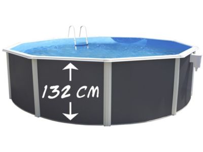 Kit piscine hors-sol acier Toi ANTHRACITE MAGNUM COMPACT ronde O350x132cm filtre à sable