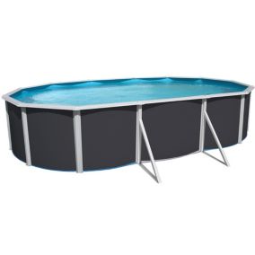 Kit piscine hors-sol acier Toi ANTHRACITE PRESTIGIO 120 ovale 640X366X120cm filtre à sable