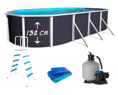 Kit piscine hors-sol acier Toi ANTHRACITE PRESTIGIO ovale 915X457X132cm filtre à sable