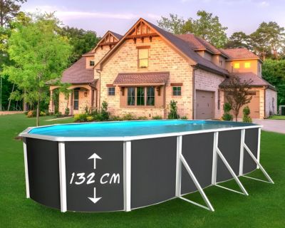 Kit piscine hors-sol acier Toi ANTHRACITE PRESTIGIO ovale 915X457X132cm filtre à sable
