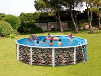Kit piscine hors-sol acier Toi MURO ronde décoration pierre 5.50m x 1.20m