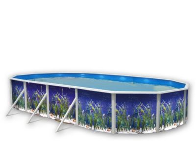 Kit piscine hors-sol acier Toi OCEANO ovale 9.15 x 4.57 x 1.20m 6m3/h décor aquatique
