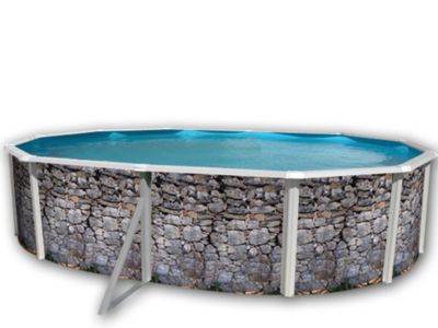 Kit piscine hors-sol acier Toi PIEDRA GRIS ovale décoration pierre 5.50 x 3.66 x 1.20m