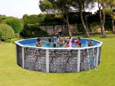 Kit piscine hors-sol acier Toi PIEDRA GRIS ronde décoration pierre 4.60m x 1.20m