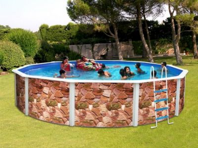 Kit piscine hors-sol acier Toi ROCALLA ronde décoration pierre 3.50m x 1.20m