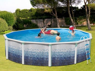 Kit piscine hors-sol acier Toi TRENCADIS ronde décoration céramique 3.50m x 1.20m