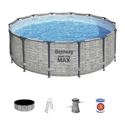 Kit Piscine hors sol tubulaire BESTWAY Steel Pro MaxTM - 427 x 122 cm - Ronde Livree avec pompe de filtration, echelle + bache