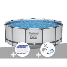 Kit piscine tubulaire Bestway Steel Pro Max ronde 3,96 x 1,22 m + 6 cartouches de filtration + Kit d'entretien