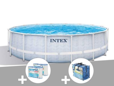 Kit piscine tubulaire Intex Chevron ronde 4,88 x 1,22 m + 6 cartouches de filtration + Bâche à bulles