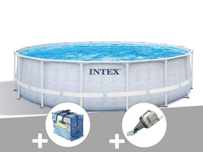 Kit piscine tubulaire Intex Chevron ronde 4,88 x 1,22 m + Bâche à bulles + Aspirateur