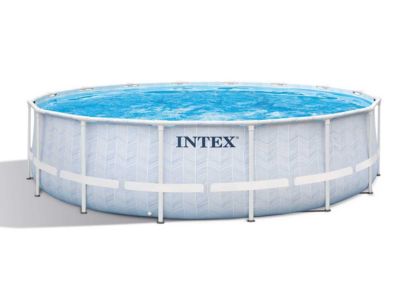 Kit piscine tubulaire Intex Chevron ronde 4,88 x 1,22 m + Bâche à bulles + Aspirateur