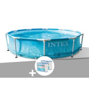 Kit piscine tubulaire Intex Metal Frame Ocean ronde 3,05 x 0,76 m + 6 cartouches de filtration