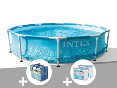 Kit piscine tubulaire Intex Metal Frame Ocean ronde 3,05 x 0,76 m + Bâche à bulles + 6 cartouches de filtration