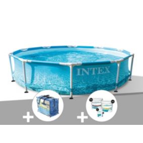Kit piscine tubulaire Intex Metal Frame Ocean ronde 3,05 x 0,76 m + Bâche à bulles + Kit de traitement au chlore