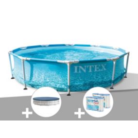 Kit piscine tubulaire Intex Metal Frame Ocean ronde 3,05 x 0,76 m + Bâche de protection + 6 cartouches de filtration