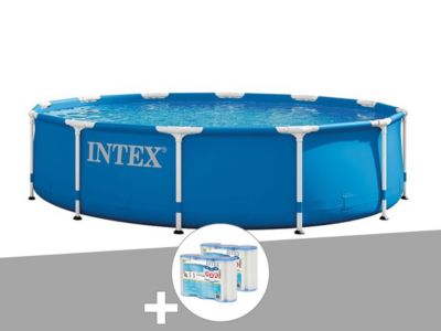 Kit piscine tubulaire Intex Metal Frame ronde 3,66 x 0,76 m + 6 cartouches de filtration