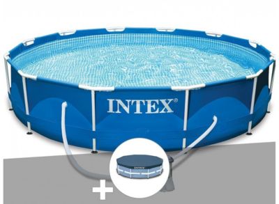 Kit piscine tubulaire Intex Metal Frame ronde 3,66 x 0,76 m + Bâche de protection
