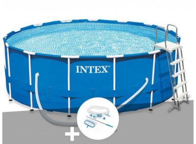 Kit piscine tubulaire Intex Metal Frame ronde 4,57 x 1,22 m + Kit d'entretien