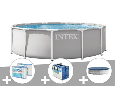Kit piscine tubulaire Intex Prism Frame ronde 3,66 x 0,99 m + Bâche à bulles + 6 cartouches de filtration + Bâche de protection