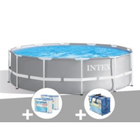 Kit piscine tubulaire Intex Prism Frame ronde 3,66 x 0,99 m + Bâche à bulles + 6 cartouches de filtration