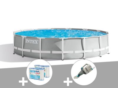 Kit piscine tubulaire Intex Prism Frame ronde 4,57 x 1,07 m + 6 cartouches de filtration + Aspirateur