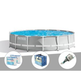 Kit piscine tubulaire Intex Prism Frame ronde 4,57 x 1,07 m + Bâche à bulles + 6 cartouches de filtration + Aspirateur