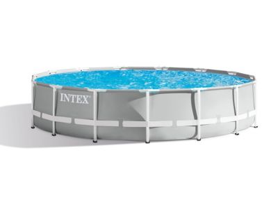 Kit piscine tubulaire Intex Prism Frame ronde 4,57 x 1,07 m + Bâche à bulles + 6 cartouches de filtration + Aspirateur