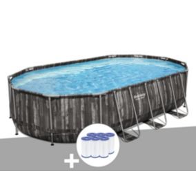 Kit piscine tubulaire ovale Bestway Power Steel décor bois 6,10 x 3,66 x 1,22 m + 6 cartouches de filtration