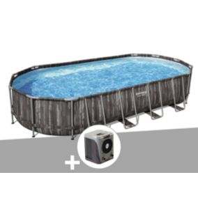 Kit piscine tubulaire ovale Bestway Power Steel décor bois 7,32 x 3,66 x 1,22 m + Pompe à chaleur