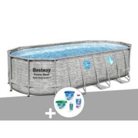Kit piscine tubulaire ovale Bestway Power Steel SwimVista avec hublots 5,49 x 2,74 x 1,22 m + Kit de traitement au chlore