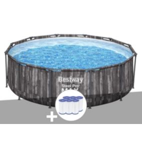 Kit piscine tubulaire ronde Bestway Steel Pro Max décor bois 3,66 x 1,00 m + 6 cartouches de filtration
