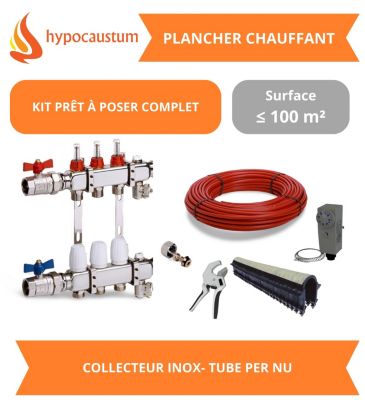 Kit plancher chauffant hydraulique 100 m² - Tube PER - Collecteur Inox