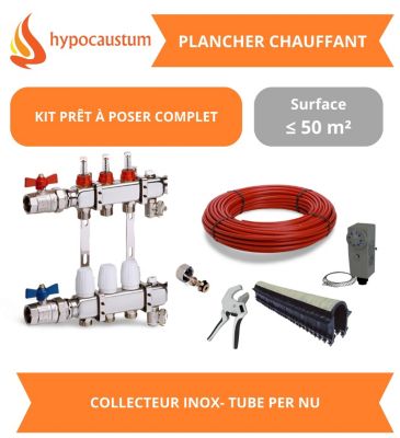 Kit plancher chauffant hydraulique 50 m² - Tube PER - Collecteur Inox