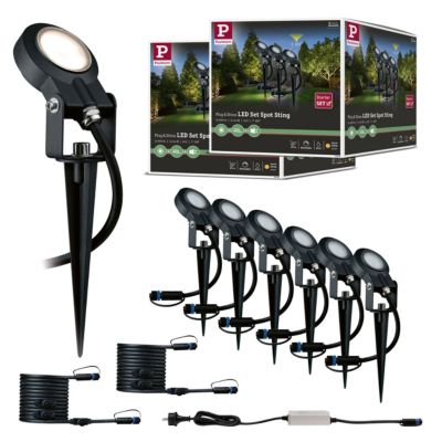 Kit Plug & Shine Projecteur de jardin LED Sting Kit de 6 IP67 rond 52 mm 3000K 6x6,4W 6x270lm 230/24V Anthracite Aluminium